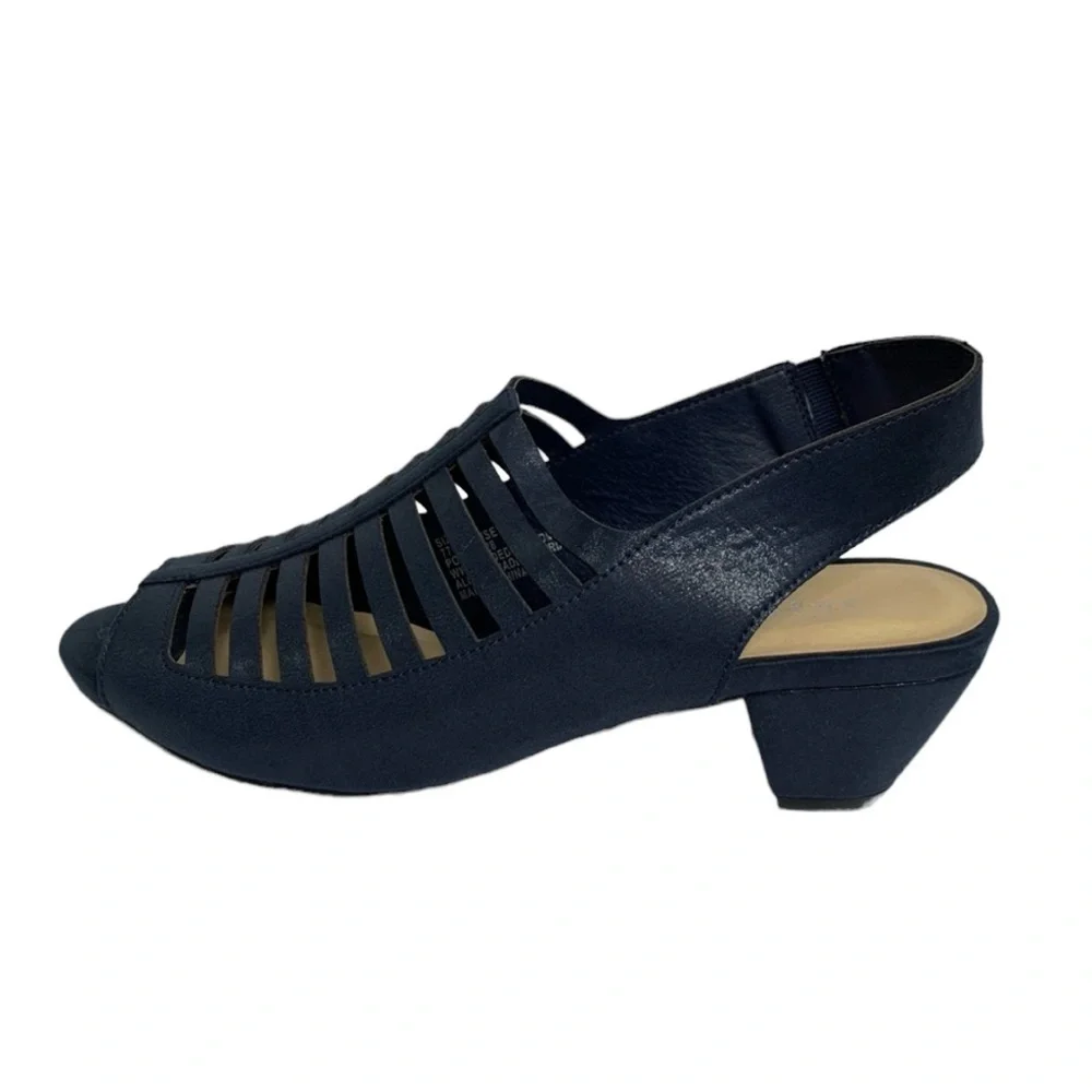 Sugarfoot New Navy Cut Out Open Toe Slingback 2” heeled Career Sandals Size 8.5